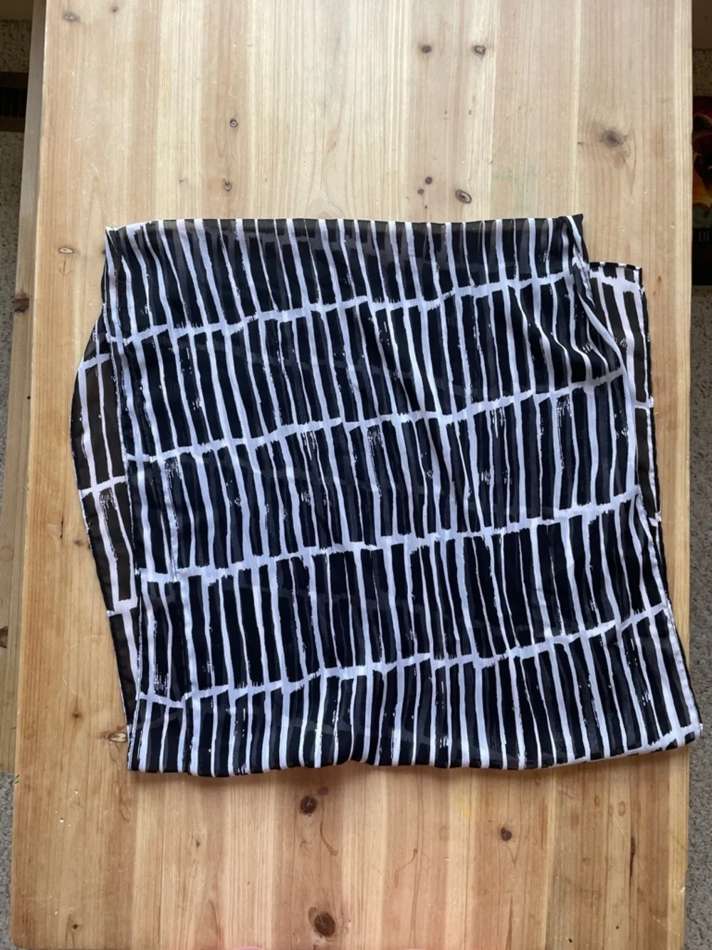 Long Sheer Black and White Grid Pattern Scarf Wrap